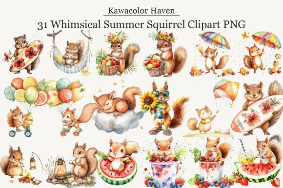 Download Whimsical Summer Squirrel Clipart PNG - Squirrel clipart Collection