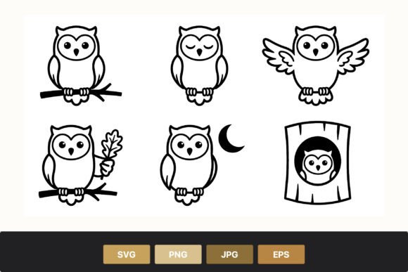 Download Cute Black White Owl Cartoon Vector - Black Collection