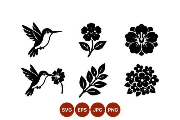 Download Hummingbird and Floral Vector Art Black - Black Collection