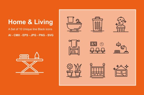 Download Home &amp; Living Line Black Icon Set - Black Collection