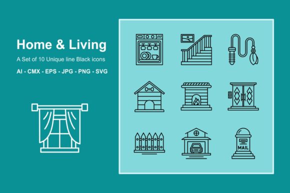Download Home &amp; Living Line Black Icon Set - Black Collection