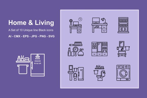 Download Home &amp; Living Line Black Icon Set - Black Collection