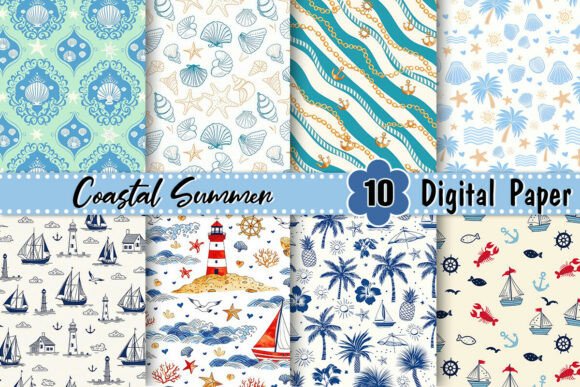 Download Nautical Coastal Summer Digital Paper - Nautical Collection