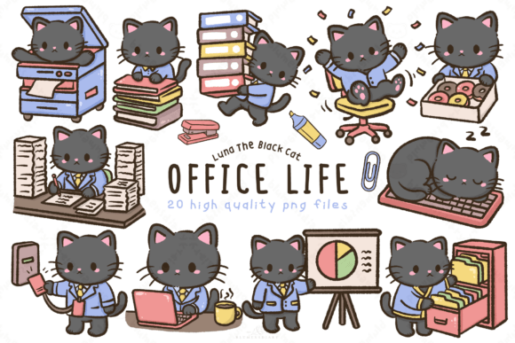 Download Kawaii Black Cat Office Life Clipart - Black Collection