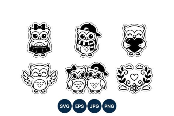 Download Cute Black and White Owl Couple Vector - Black Collection