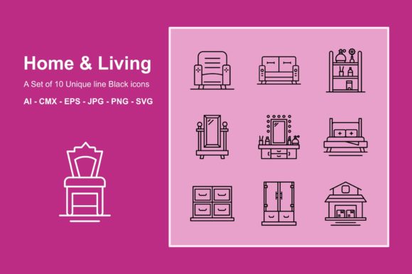 Download Home &amp; Living Line Black Icon Set - Black Collection