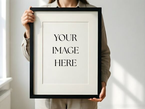 Download Black Frame Mockup - Woman Holding Art - Black Collection