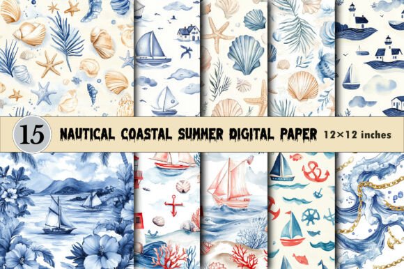 Download Nautical Coastal Summer Digital Paper - Nautical Collection