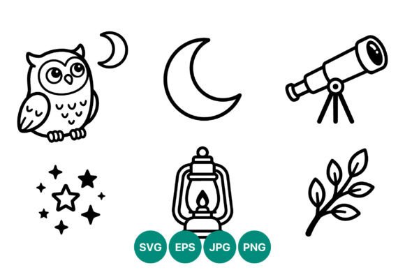 Download Black White Owl Moon Telescope Vector - Black Collection